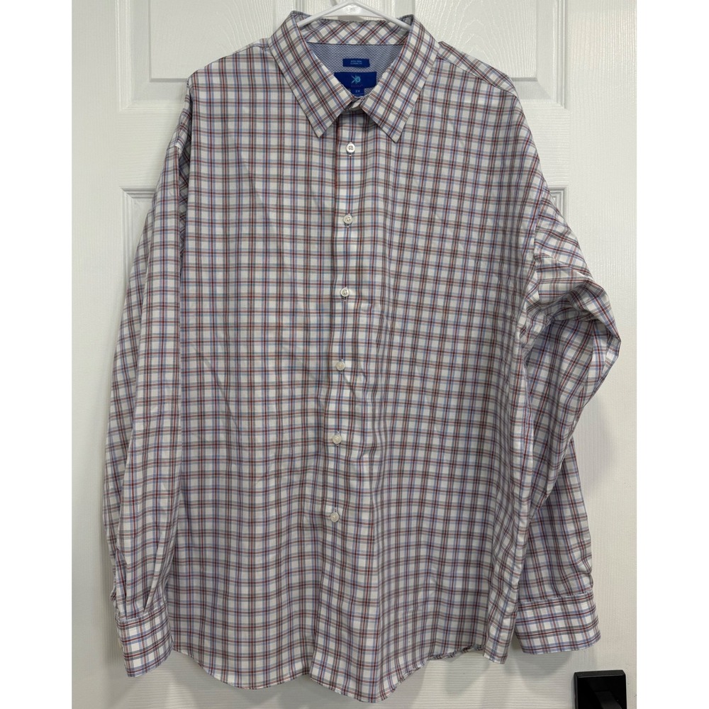 Egara Mens 2X Blue Orange Plaid Non-Iron Cotton Classic Fit Button Down Shirt
